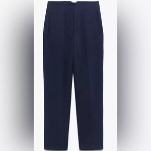 Navy Blue High-Waisted Trousers Zara